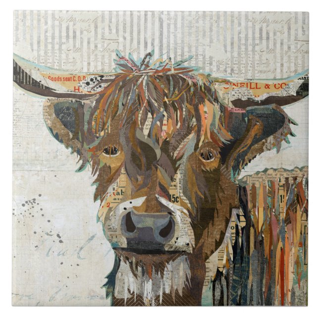 Colorado Collage Highland Cow Fliese (Vorderseite)