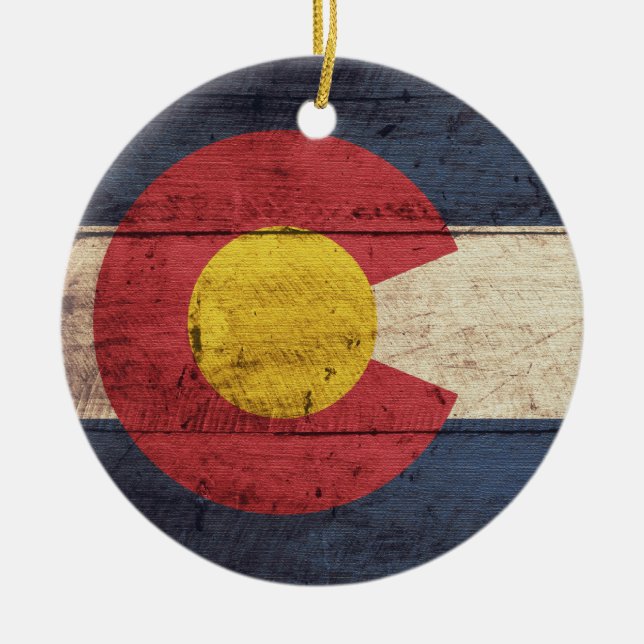 Colorado-Fahne aus Holz Keramikornament (Vorne)