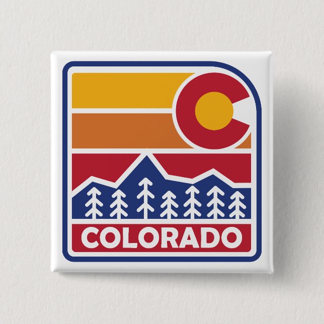 Colorado Flag Berg und Bäume Button (Vorderseite)