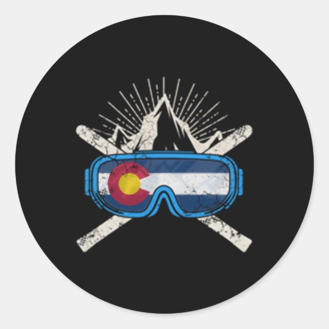 Colorado Flag Skifahren Runder Aufkleber (Vorderseite)