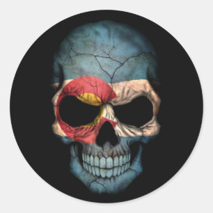 Colorado Flag Skull auf Schwarz Runder Aufkleber