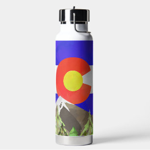 Colorado Flag Wasserflasche mit Bergen & Bäumen Trinkflasche