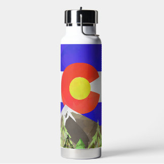 Colorado Flag Wasserflasche mit Bergen & Bäumen Trinkflasche