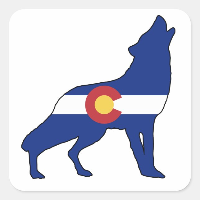 Colorado Flag Wolf Quadratischer Aufkleber (Vorderseite)
