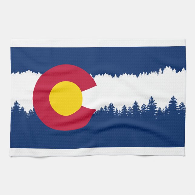 Colorado-Flagge Treeline Silhouette Küchentuch (Horizontal)