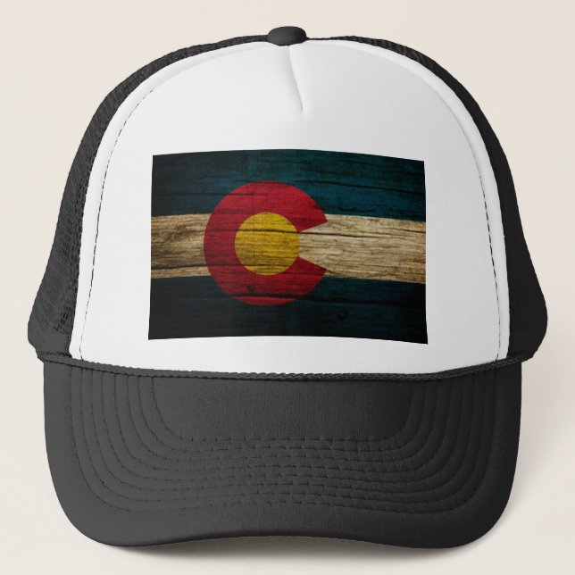 Colorado-Flaggen-rustikales altes Holz Truckerkappe (Vorderseite)