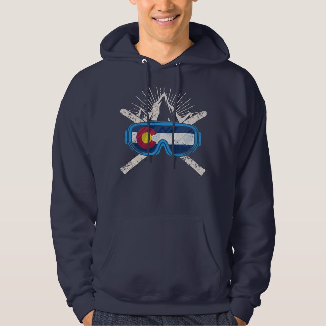 Colorado-Flaggen-Ski-Skifahren Hoodie (Vorderseite)