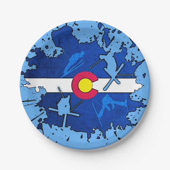Colorado-Flaggenski-Spritzer-Papier-Teller Pappteller (Vorderseite)
