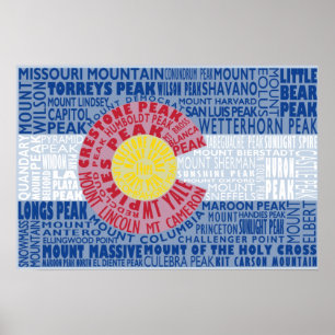Colorado Fourteeners State Flag 14ers Poster