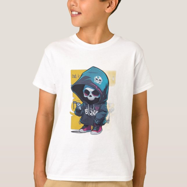 Colorado Graffiti Stil Chibi Skull in Hood T-Shirt (Vorderseite)