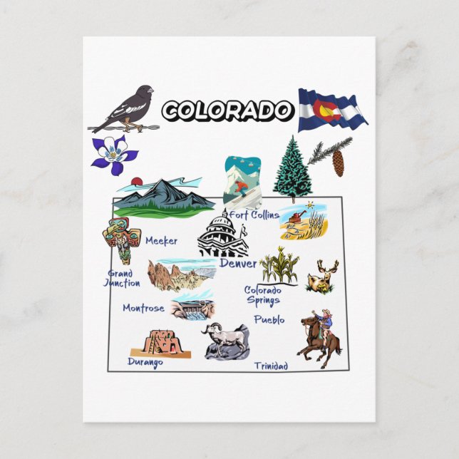 Colorado Karte mit touristischen Zielen (Vorderseite)