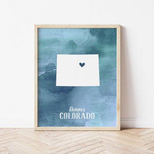 Colorado Map Blue Watercolor Personalisierte Kunst Poster