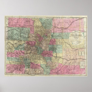 Colorado Map mit Städten (1884) Poster