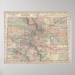 Colorado Map mit Städten und Landkreisen (1891) Poster