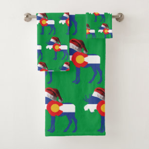 ColorADO mOSE TRAING A sANTA cLAUS hAT Badhandtuch Set