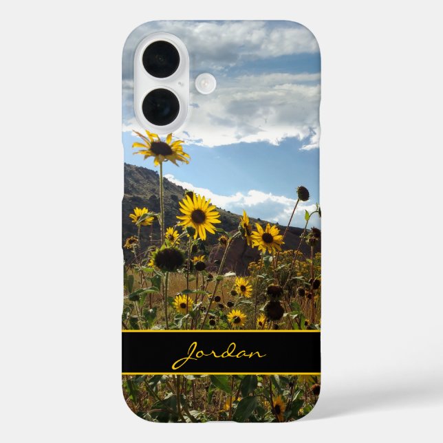 Colorado Mountain Sonnenblumen Fotografie mit Name iPhone 16 Hülle (Rückseite)