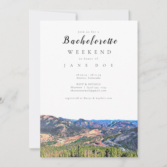 Colorado Mountains Bachelorette Party Invitation (Devant)