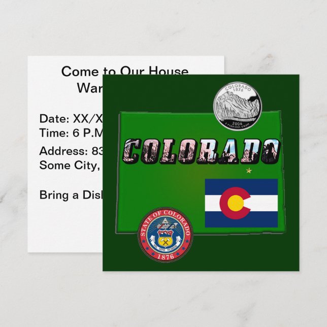 Colorado Picture Text, Flag, Siegel, Quarter, Kart Einladung (Vorne/Hinten)