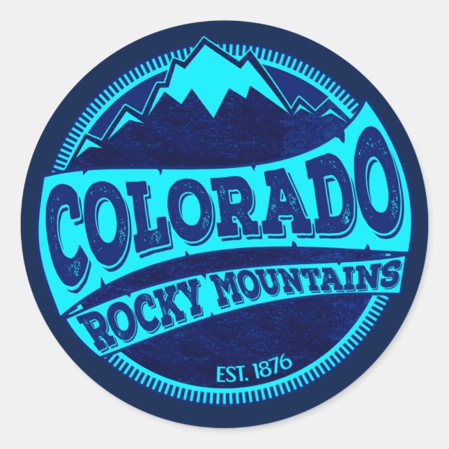 Colorado Rocky Mountains aquamarin blaue Tintenkle Runder Aufkleber (Vorderseite)