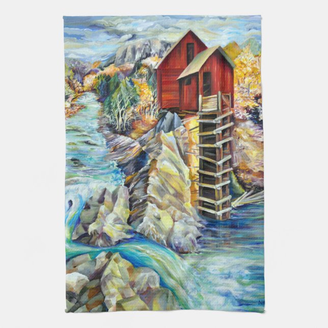 Colorado Rocky Mountains Fluss Crystal Mill Geschirrtuch (Vertikal)