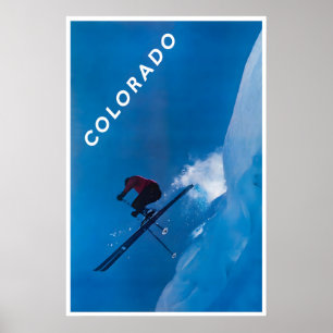 Colorado-Skiplakat Abfahrtsskilauf Kunst 1970er Poster
