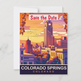 Colorado Springs, City Skyline, Travel Postcard, Save The Date