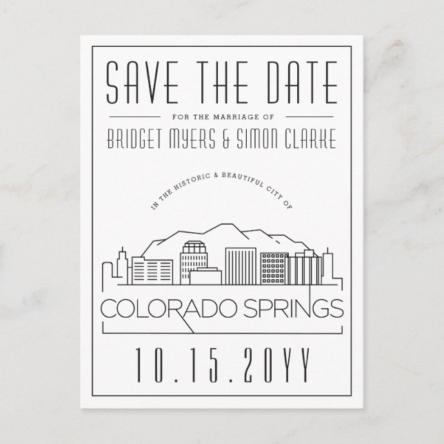 Colorado Springs Wedding | Skyline Save the Date Postkarte (Vorderseite)