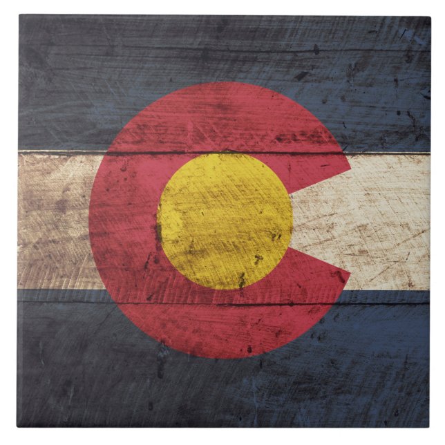 Colorado-Staats-Flagge auf altem hölzernem Korn Fliese (Vorderseite)