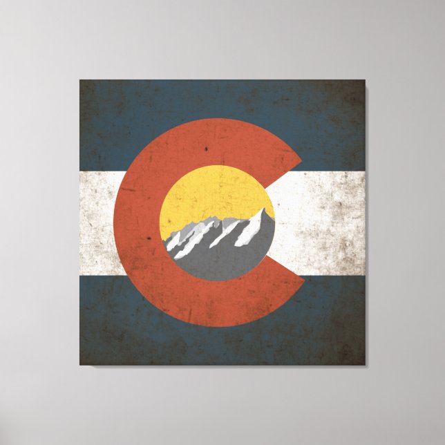Colorado State Flag Grunge mit Bergen Leinwanddruck (Vorderseite)