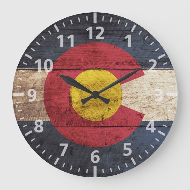 Colorado State Flag on Old Wood Grain Große Wanduhr (Vorderseite)