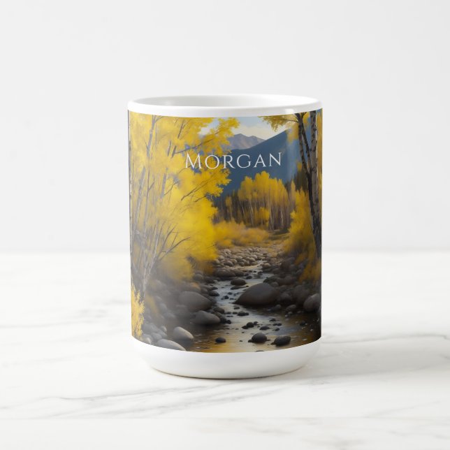Colorado Stream & Aspen Trees Art, Name oder Nachr Kaffeetasse (Mittel)