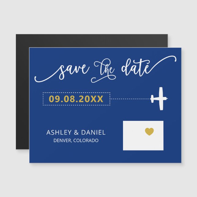 Colorado Wedding Save the Date Card, Map Magneteinladung (Vorne/Hinten)