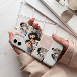 Colorblock Photo Collage & Monogram Case-Mate iPhone Hülle<br><div class="desc">Chic photo collage phone case features five of your favorite photos in a gridded layout with contrasting blush pink squares. Personalize with your single initial monogram in white.</div>