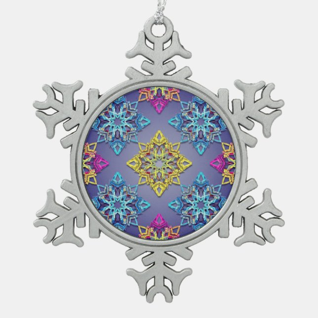 Colorburst Snowflakes — Modern Christmas Design Schneeflocken Zinn-Ornament (Vorderseite)
