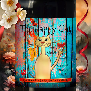 Coloré et drôle Happy Chat Étiquette de vin person