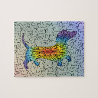 Coloré Joyeux arc-en-ciel Dachshund Mandala Puzzle