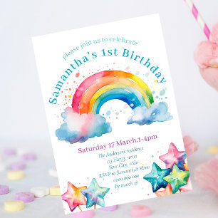 Coloré Moderne Arc-en-ciel Girly Invitation Annive