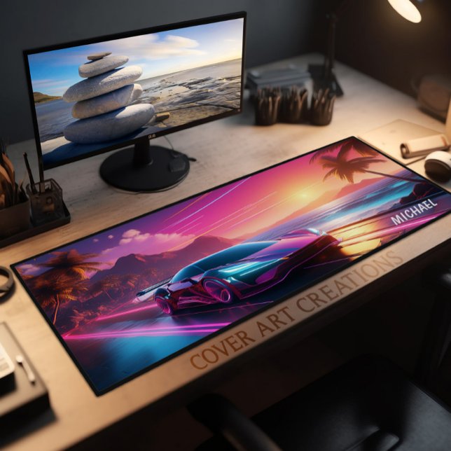 Coloré Neon Sportscar Sunset Desk Mat (Créateur téléchargé)