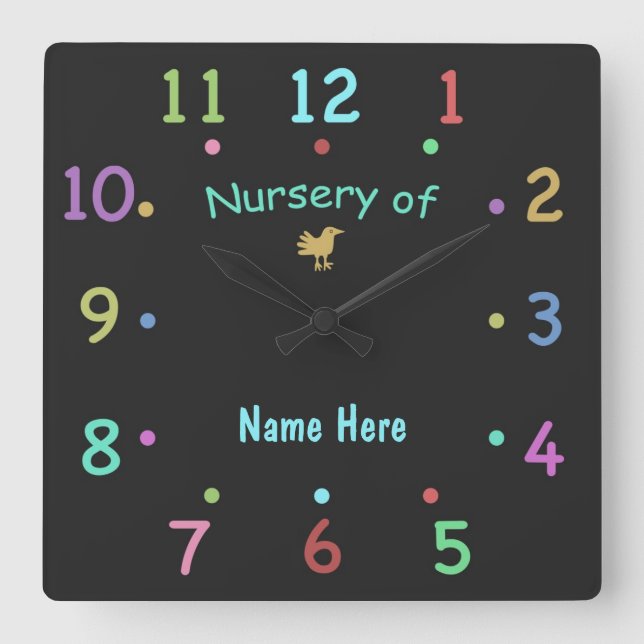 Colored Chalk Custom Nursery Clock Quadratische Wanduhr (Vorderseite)