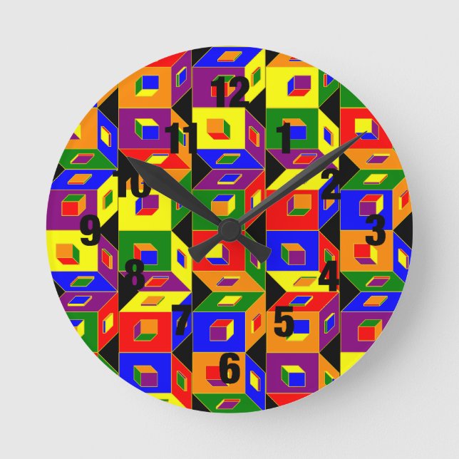 Colored Cubes Clock Runde Wanduhr (Vorderseite)