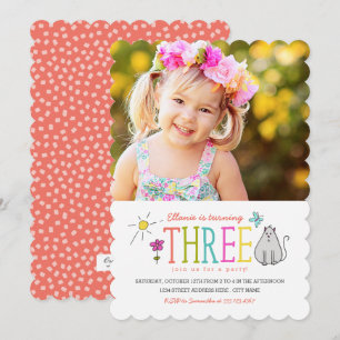 Colored Doodles 3. Geburtstag Party Einladung   Ki