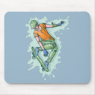 Colored Flying Skater, Funny Illustration Mousepad