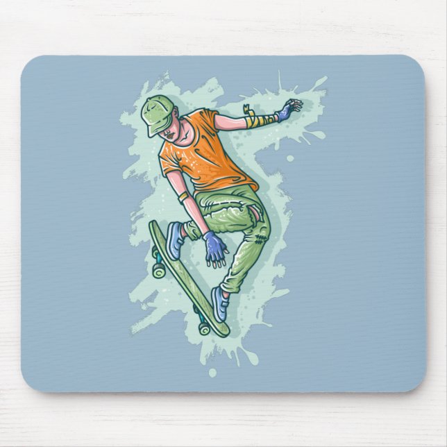 Colored Flying Skater, Funny Illustration Mousepad (Vorne)