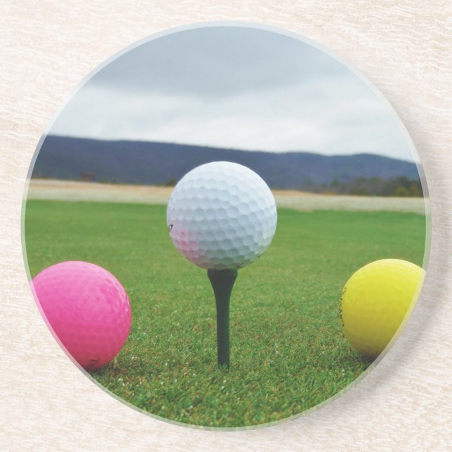 Colored Golf Balls, mountain tee Sandstein Untersetzer (Vorne)