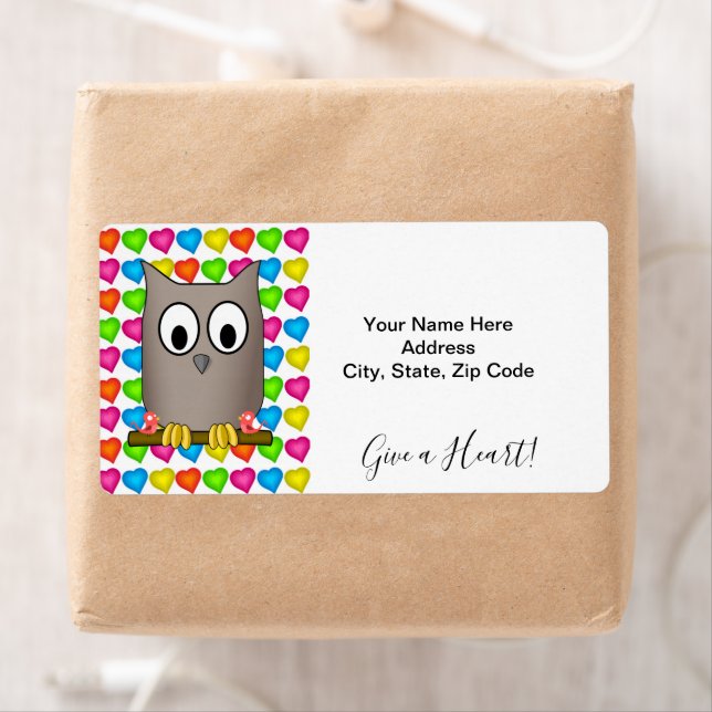 Colored Hearts Owl Give a Heart  Labels (Insitu)