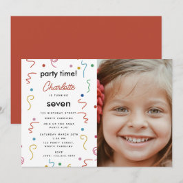 Colored Party Confetti Birthday Party Time Photo Einladung