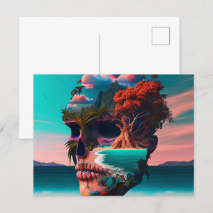 Colored skull head ankündigungspostkarte