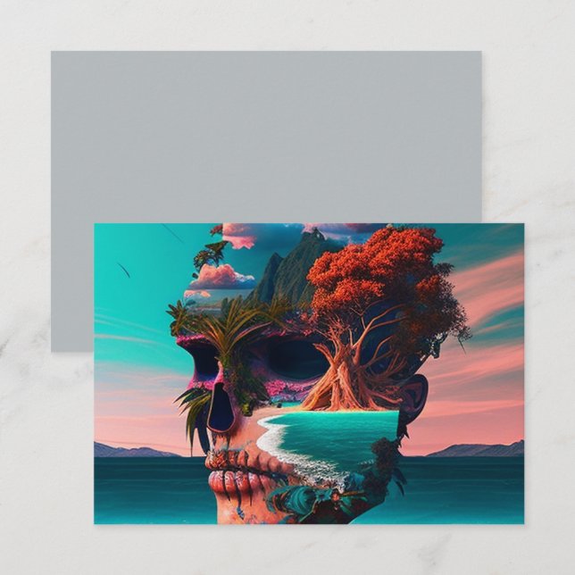 Colored skull head dankeskarte (Vorne/Hinten)