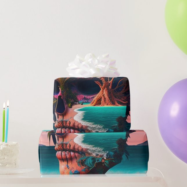 Colored skull head geschenkpapier (Partygeschenke)