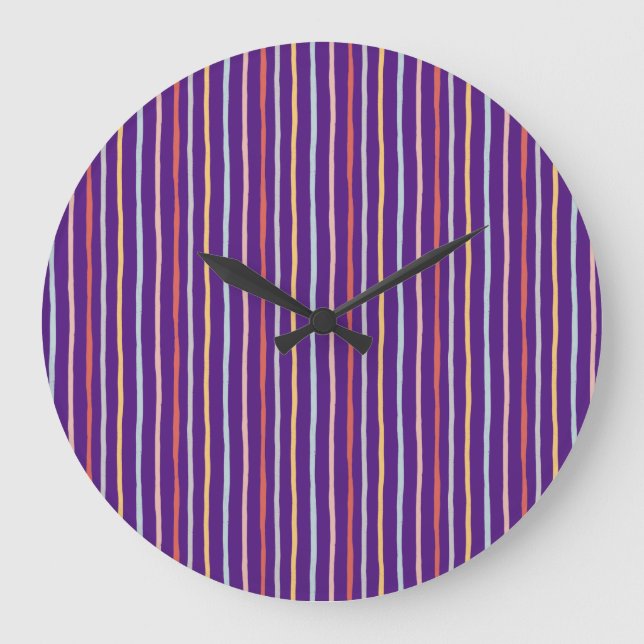 Colored Striped Lines Große Wanduhr (Vorderseite)